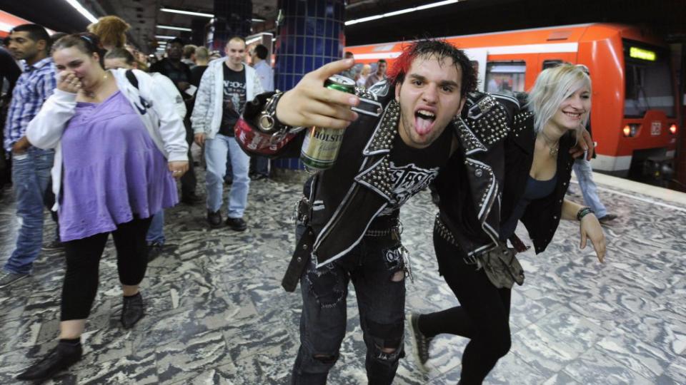 Hamburg, September 30, 2011. Thousands of revellers participated in a Farewell Drink Party organized via Facebook, before an alcohol ban in the city's public transport system.