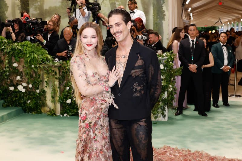 Dove Cameron and Damiano David arrive on the red carpet at the 2024 Met Gala celebrating "Sleeping Beauties: Reawakening Fashion" at The Metropolitan Museum of Art on Monday in New York City. Photo by John Angelillo/UPI