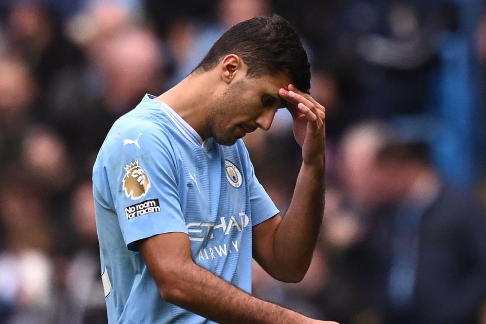 Rodri’s red card gave Forest hope of a second-half comeback (AFP via Getty Images)