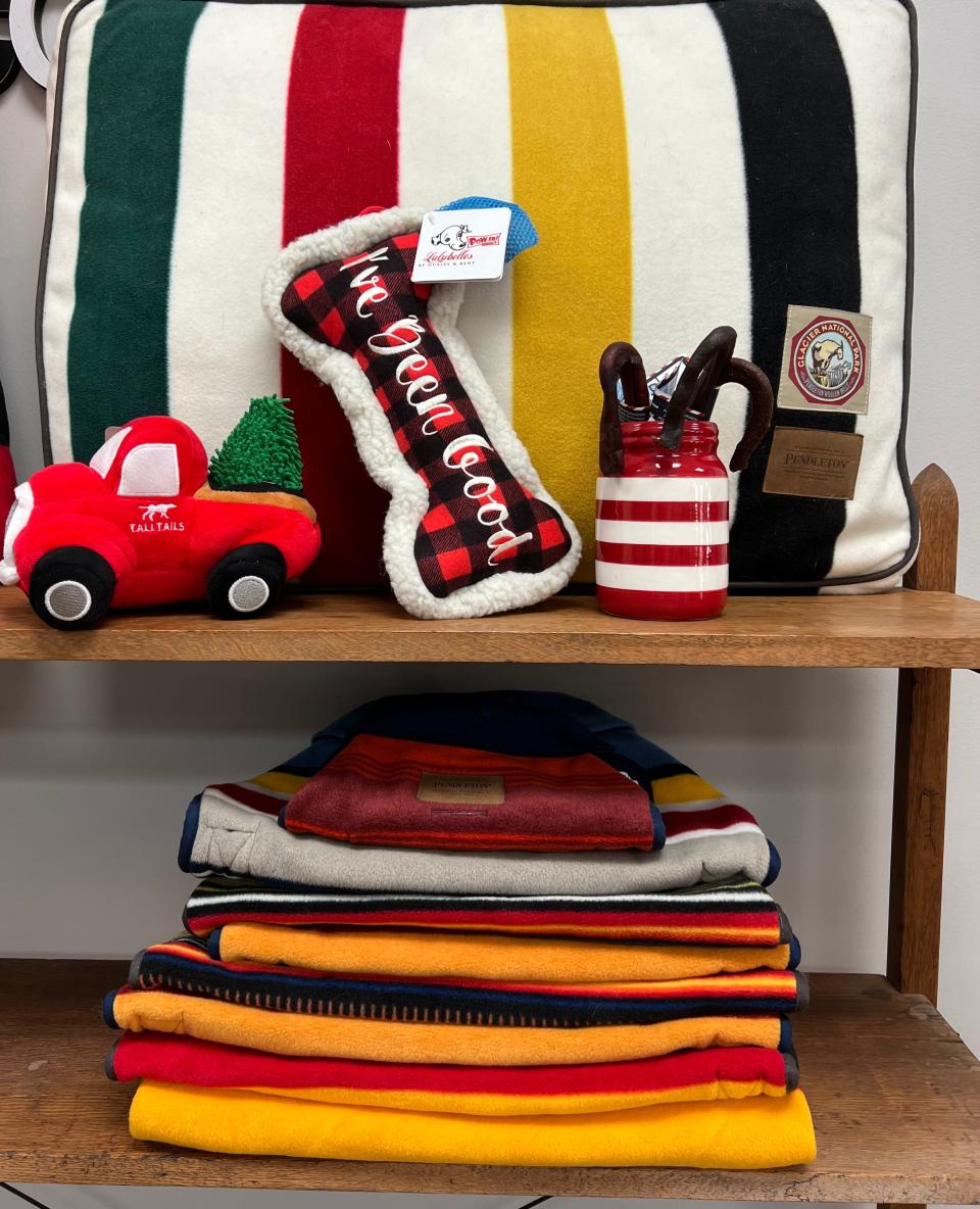 Pictured are dogs toys displayed at the Barkery Bistro Pet Bakery & Grooming Salon.