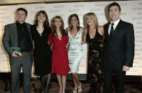 LONDON - JANUARY 27: (UK TABLOID NEWSPAPERS OUT) Producer Tony Wood (L) and members of the cast of Coronation Street (L-R) Kate Ford, Samia Ghadie, Nikki Sanderson, Sally Lindsay and Bradley Walsh pose with the TV Drama award at the South Bank Show Awards at The Savoy on January 27, 2005 in London. The annual awards recognise excellence in everything from opera to pop music and literature to visual art, with a special award for outstanding achievement, and a Breakthrough Award chosen by readers of The Times. (Photo by Claire Greenway/Getty Images) 