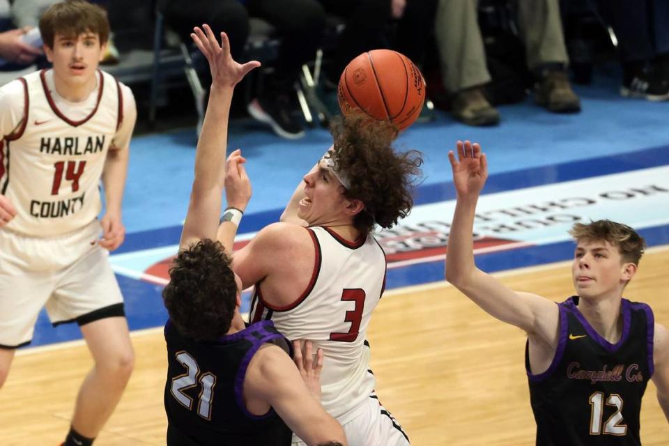 Maddox Huff (3) put up 22 points, nine rebounds and seven assists in Harlan County’s come-from-behind victory.