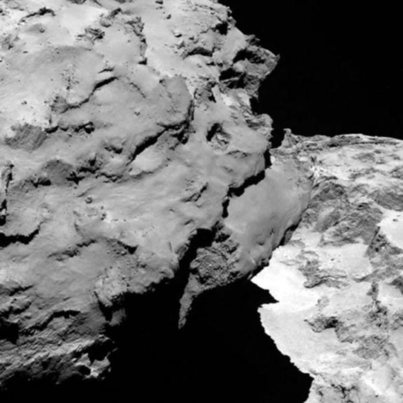 On August 6, 2014, Rosetta spacecraft obtained this close-up detail of comet 67P/Churyumov-Gerasimenko.