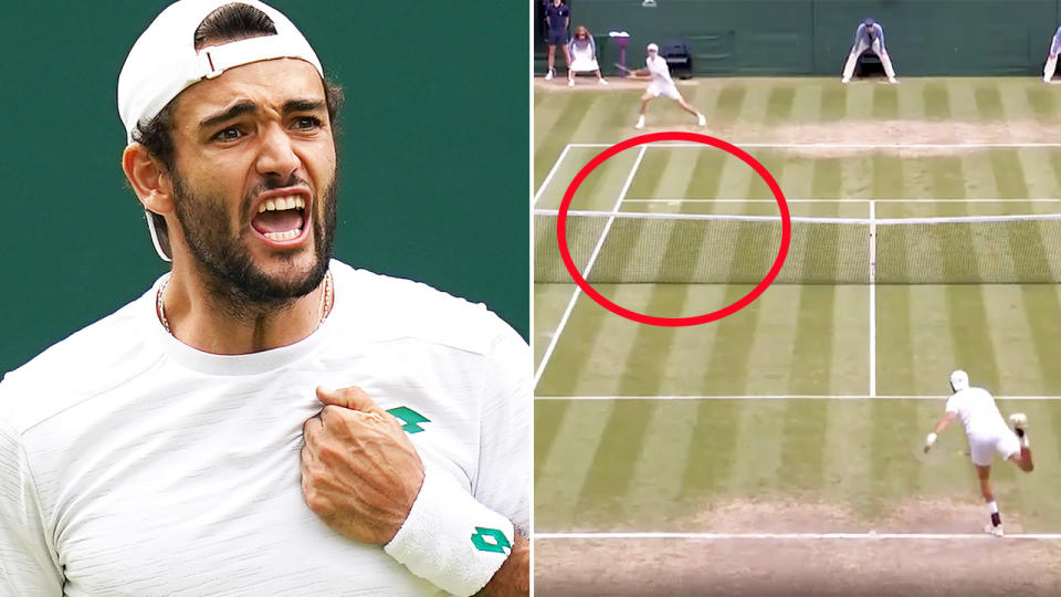 Matteo Berrettini, pictured here sealing his place in the Wimbledon final.