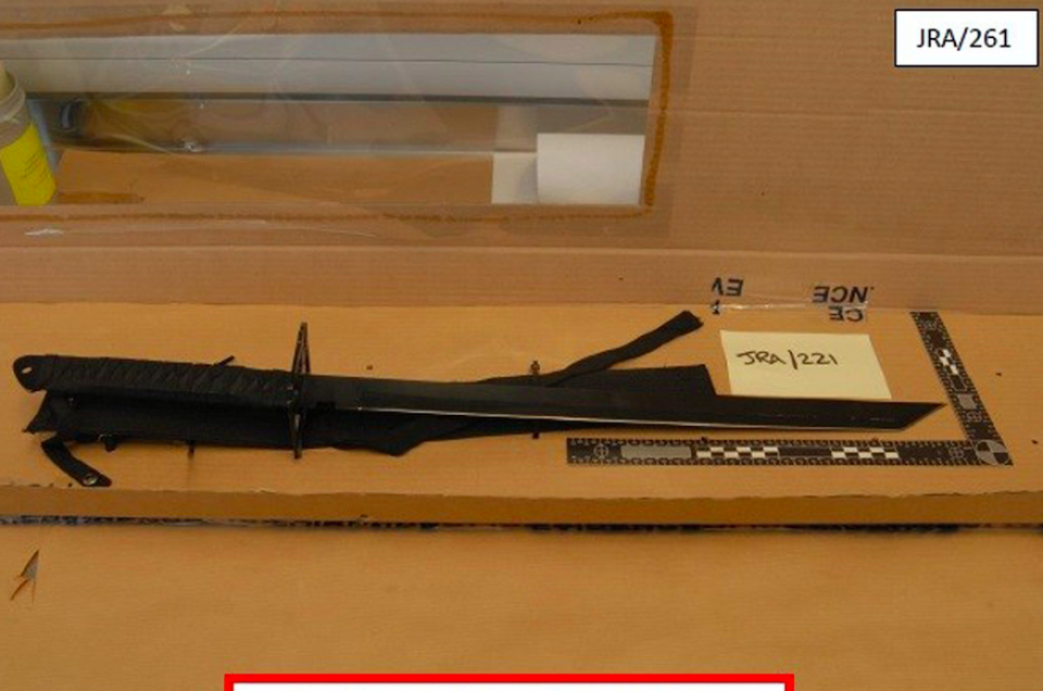 <em>A long sword was recovered from the drivers foot well of Tahir Aziz’s Ford Fiesta car on the day of his arrest (PA)</em>