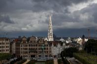 The tower of Brussels city hall on Grand Place is seen amid the coronavirus disease (COVID-19) outbreak in Brussels