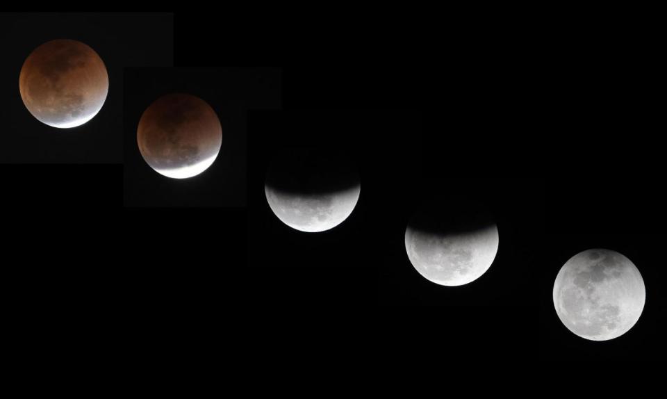 The phases of the moon during the super blue blood moon on January 31, 2018. (AFP/Getty Images)