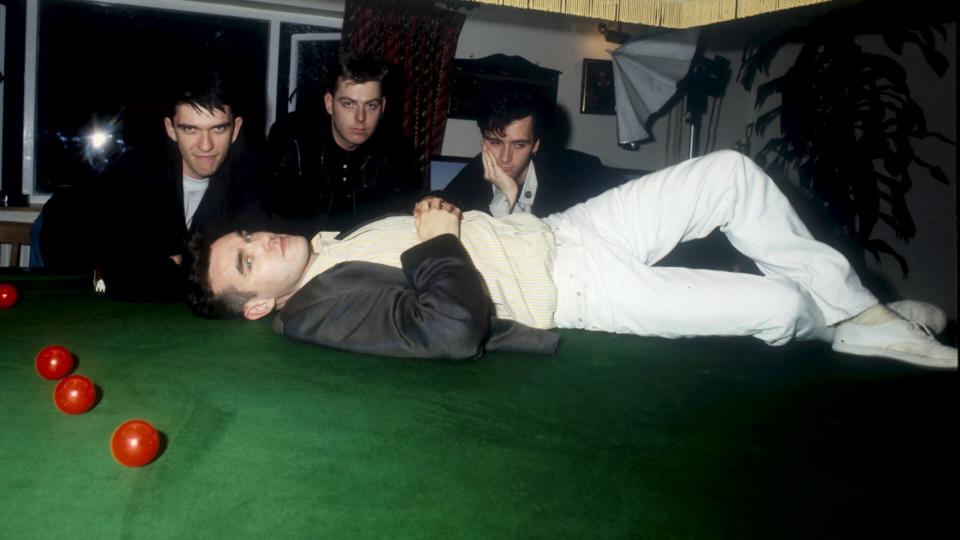 Mandatory Credit: Photo by Andre Csillag/Shutterstock (446590c)MIKE JOYCE, ANDY ROURKE, JOHNNY MARR AND MORRISSEYTHE SMITHS - MAR 1987.