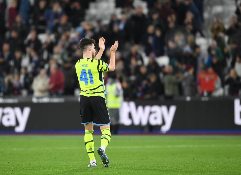 Rice suffered defeat on his first trip back to West Ham in the Carabao Cup this week (Arsenal FC via Getty Images)