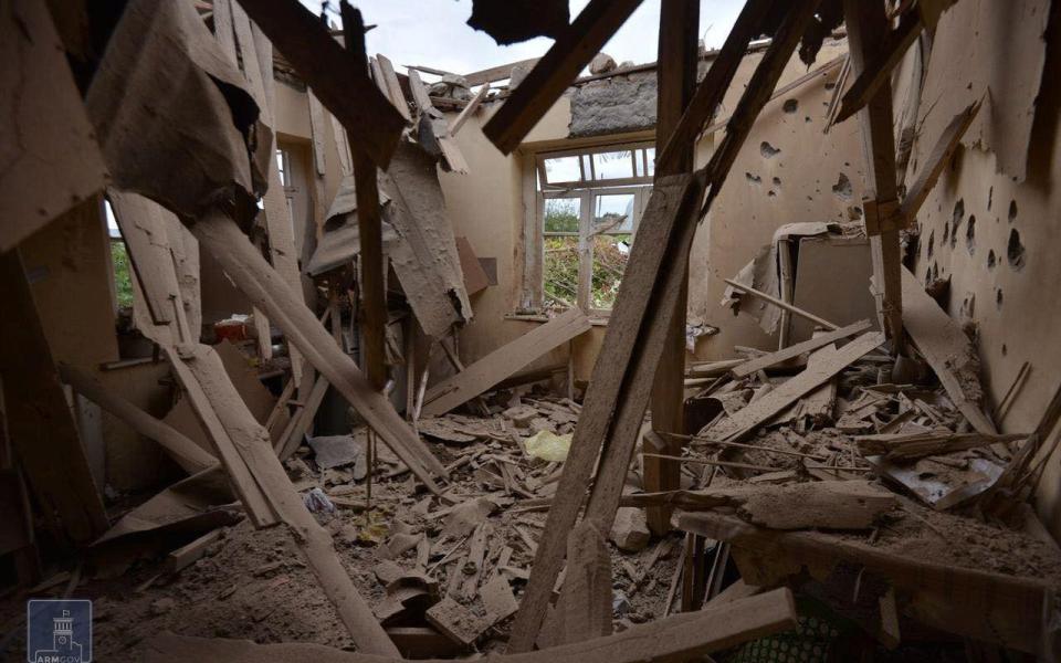 A house in Martuni, Nagorno-Karabakh, which locals said was damaged during recent shelling - Foreign Ministry of Armenia