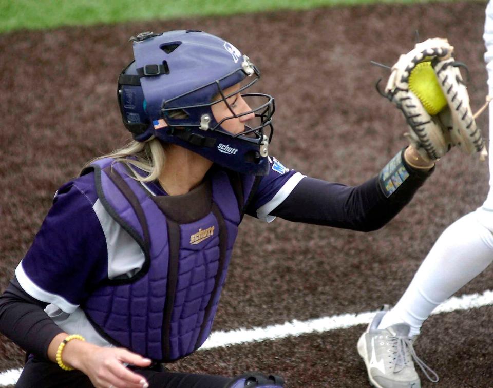 Ashland University's Jordyn Severns (14) during softball action between Tiffin University and Ashland University Saturday April 29,2023 at the Ashland University softball complex.  Steve Stokes/for Ashland Times-Gazette