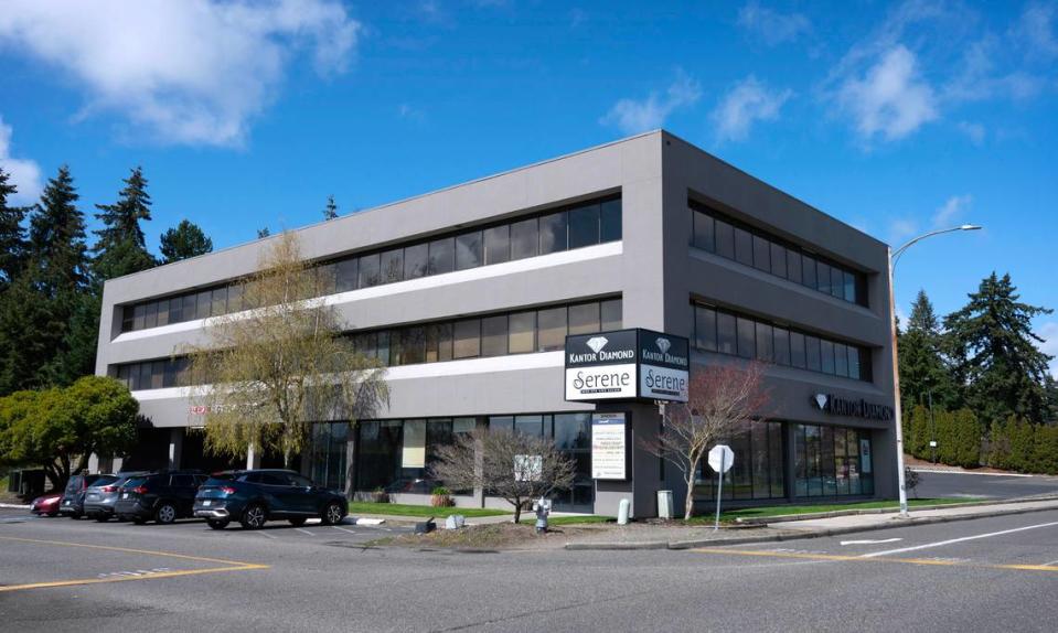 A 171-unit apartment building is planned at the site of the former Kantor Diamond building behind the Tacoma Mall in Tacoma, Washington, shown on Tuesday, April 11, 2023.