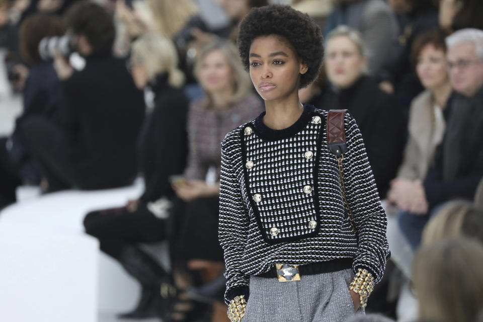 A model wears a creation for the Chanel fashion collection during Women's fashion week Fall/Winter 2020/21 presented in Paris, Tuesday, March 3, 2020. (Photo by Vianney Le Caer/Invision/AP)