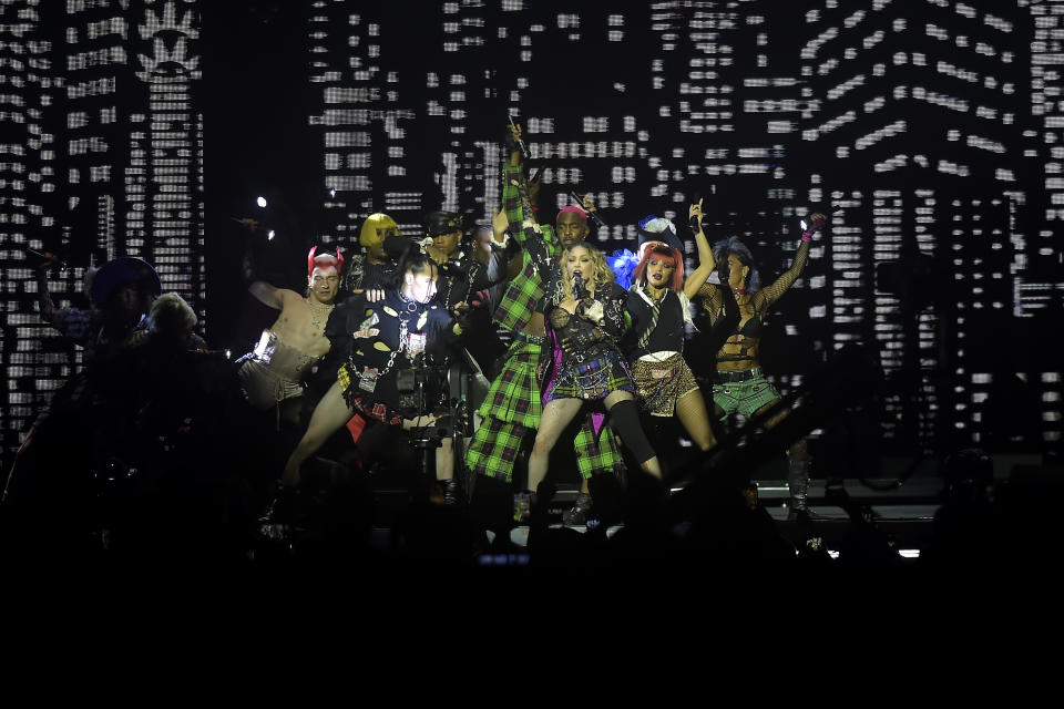 RIO DE JANEIRO, BRAZIL - MAY 04: American singer Madonna performs on stage during a massive free show to close "The Celebration Tour" at Copacabana Beach on May 04, 2024 in Rio de Janeiro, Brazil. (Photo by Dhavid Normando/Getty Images)