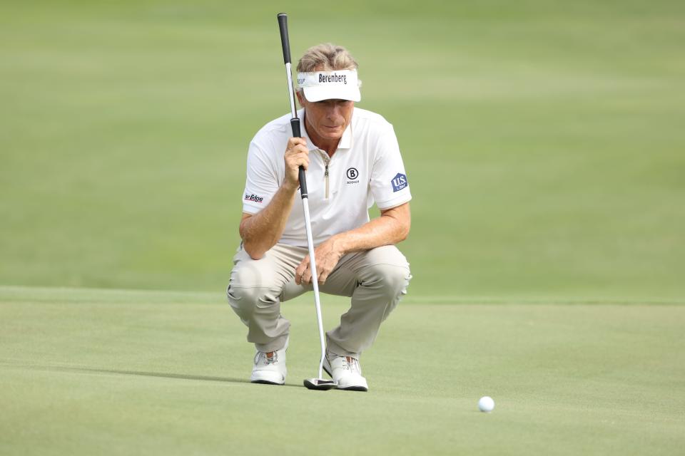 Bernhard Langer, the TimberTech defending champion, moved into second place Saturday with a 63, low round of the day, on the Old Course at the Broken Sound Club in Boca Raton. Langer goes for his fourth TimberTech title on Sunday.
