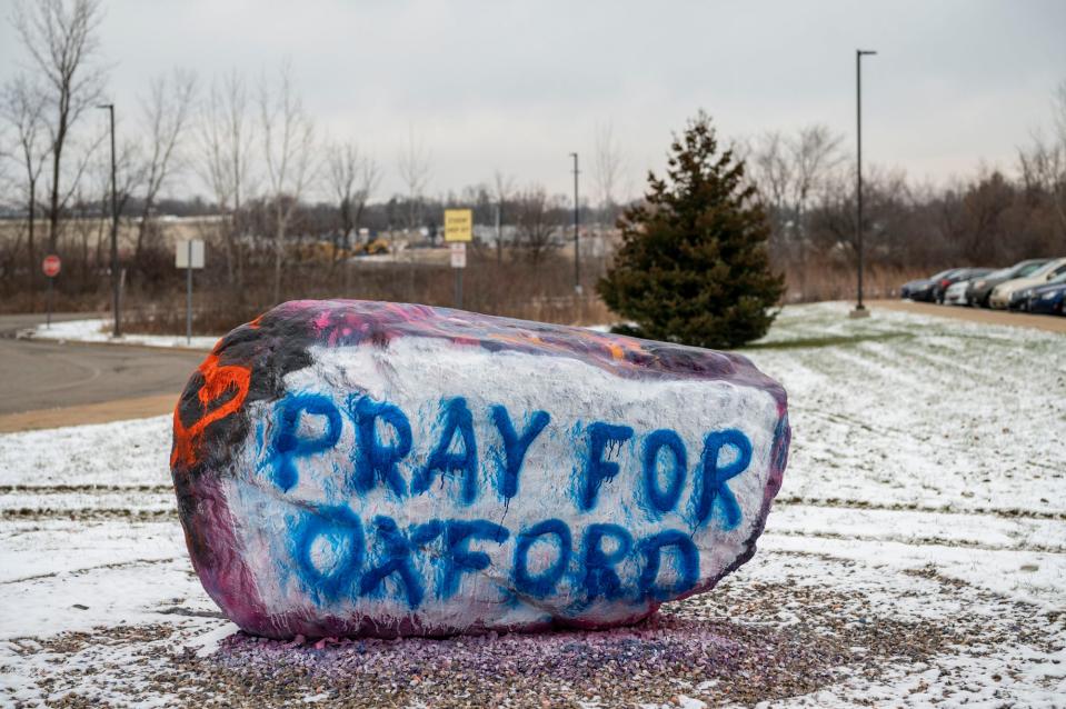 Lakeview students honor Oxford High School on Thursday, Dec. 9, 2021, in Battle Creek, Michigan.