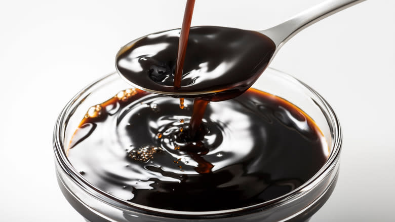 close up of thick brown sauce