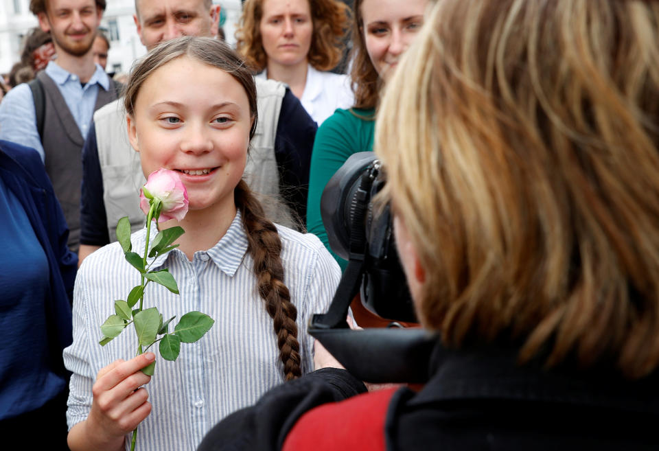 Greta Thunberg attends a demonstration calling for action on climate change, during the "Fridays for Future" school strike in Vienna, Austria May 31, 2019. REUTERS/Leonhard Foeger