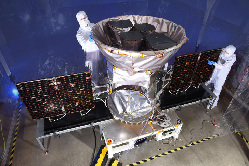 TESS, the Transiting Exoplanet Survey Satellite, is shown in this photo obtained by Reuters on March 28, 2018.  NASA plans to send TESS into orbit from the Kennedy Space Center in Florida aboard a SpaceX Falcon 9 rocket set for blastoff sometime between April 16 and June  on a two-year mission.    NASA/Handout via REUTERS   ATTENTION EDITORS - THIS IMAGE WAS PROVIDED BY A THIRD PARTY.