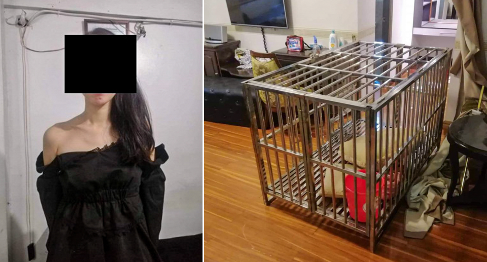 The woman was reportedly kept in the cage for nearly three weeks.