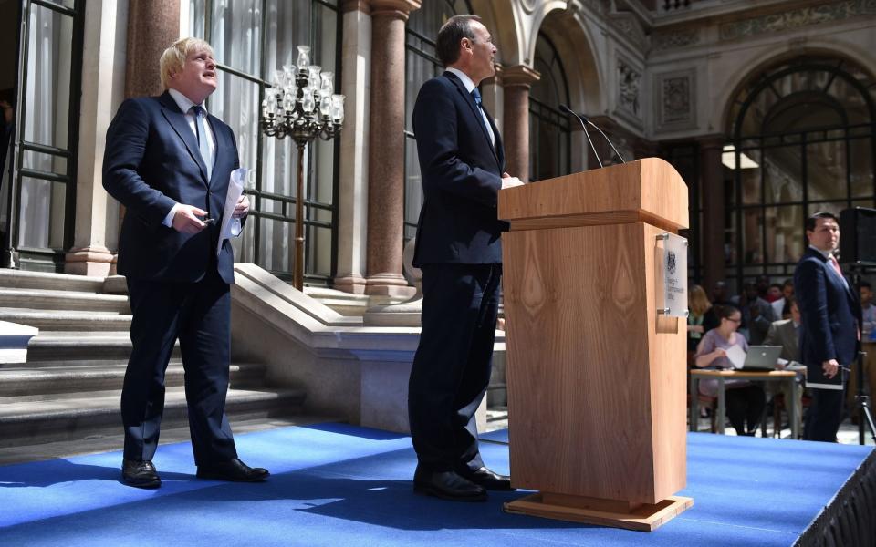 Lord McDonald introducing Boris Johnson to Foreign Office staff when the latter was made foreign secretary in 2016 - Andrew Matthews/PA Wire