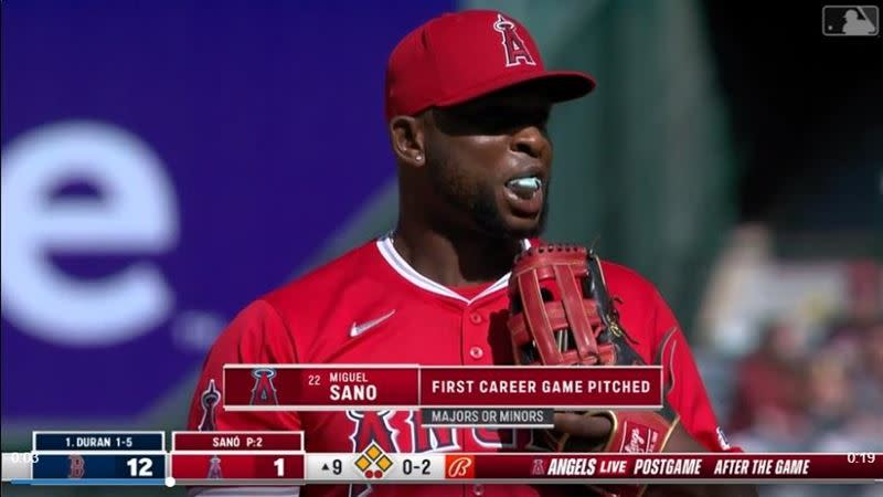 沙諾（Miguel Sano）大聯盟首次客串投手，投3球下班。（圖／翻攝自MLB官網）