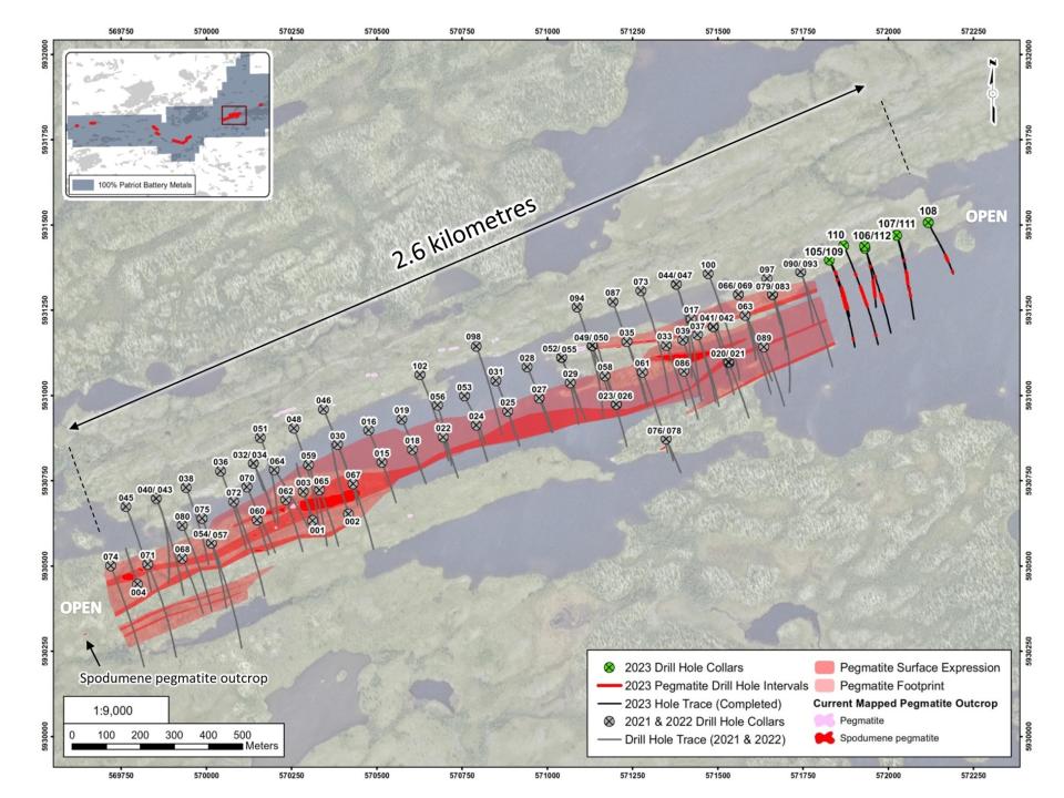 Drill hole locations through CV23-112 at the CV5 Pegmatite