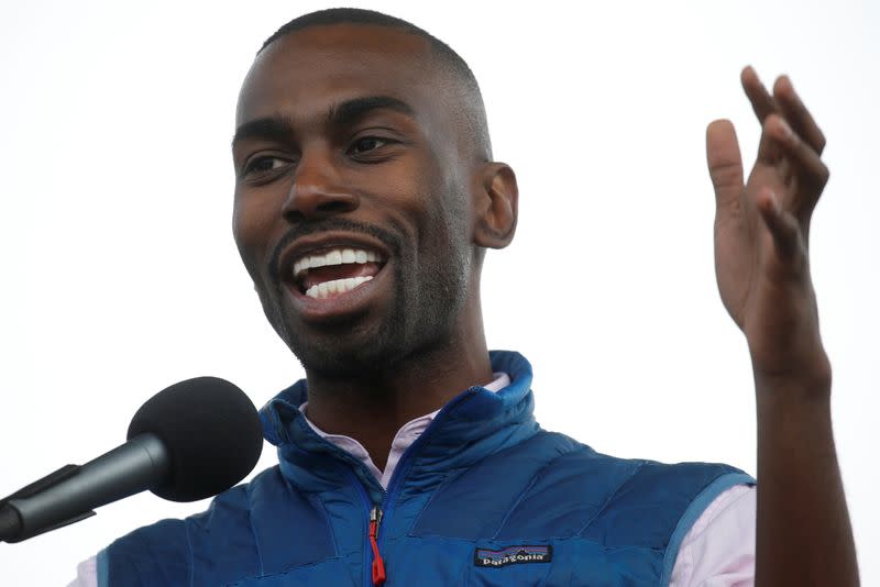 FILE PHOTO: Civil rights activist DeRay Mckesson speaks at the "End Racism Rally" on the National Mall on the 50th anniversary of the assassination of civil rights leader Rev. Martin Luther King Jr. in Washington