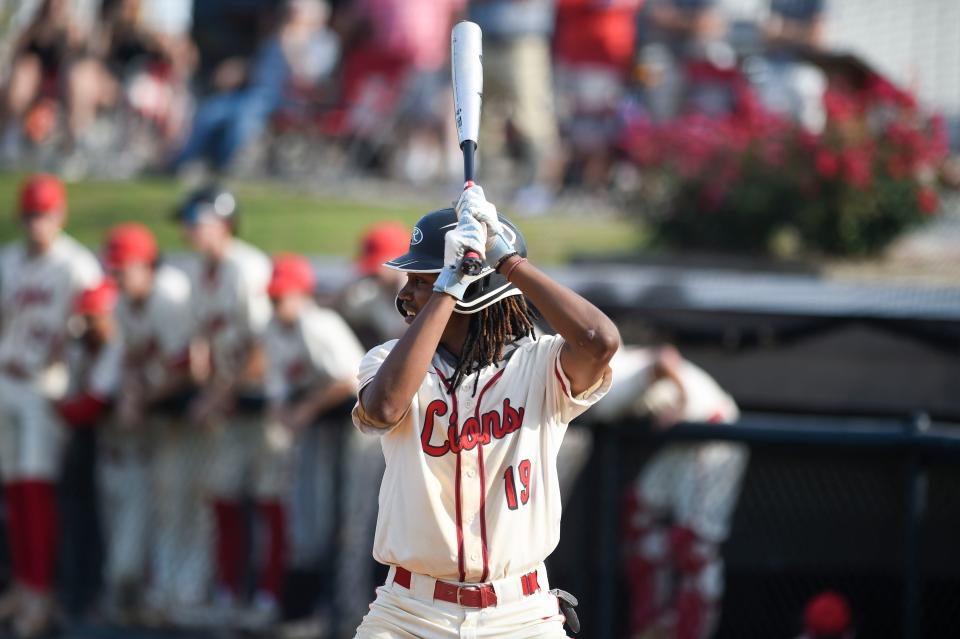 Augusta Christian Khaleel Pratt (19) up to batt during the Augusta Christian and Wilson Hall 4A state playoff baseball game at Augusta Christian on Wednesday, May 10, 2023. Augusta Christian defeated Wilson Hall 8-5. 