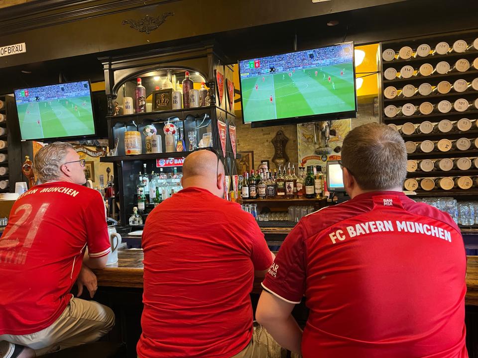 Milwaukee area Bayern Munich fans watch a match at Old German Beer Hall in downtown Milwaukee.