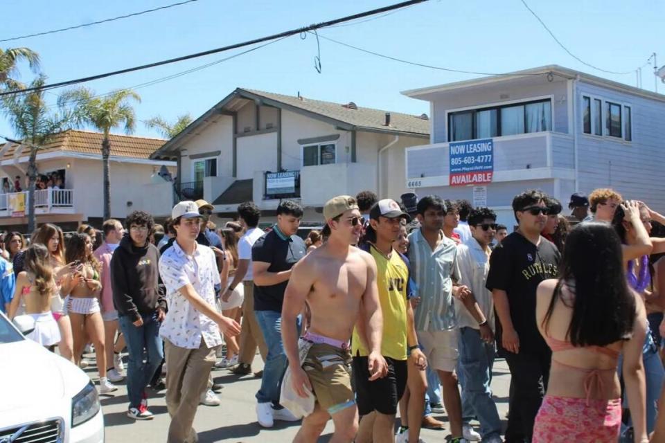 Del Playa in Isla Vista attracted thousands of people for the annual Deltopia celebration on April 6, 2024.