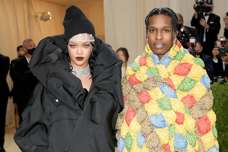 NEW YORK, NEW YORK - SEPTEMBER 13: Rihanna and A$AP Rocky attend The 2021 Met Gala Celebrating In America: A Lexicon Of Fashion at Metropolitan Museum of Art on September 13, 2021 in New York City. (Photo by Jeff Kravitz/FilmMagic)