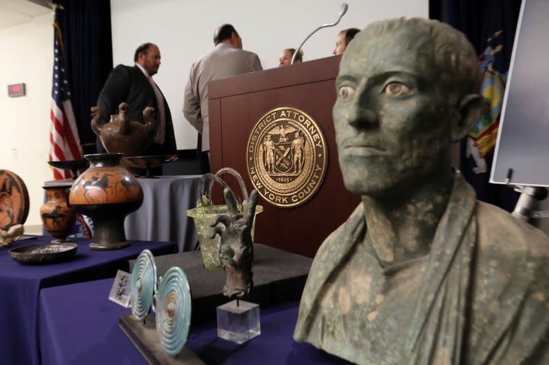 News conference and repatriation ceremony of stolen antiquities to Italy, in New York