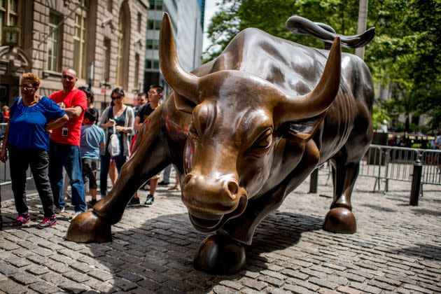 Charging Bull by Arturo Di Modica near Wall Street Stock Exchange on June 17 2012 in New York, United States of America. Photo by Victor Fraile (Photo by Victor Fraile/Corbis via Getty Images) (Photo: Victor Fraile Rodriguez via Getty Images)