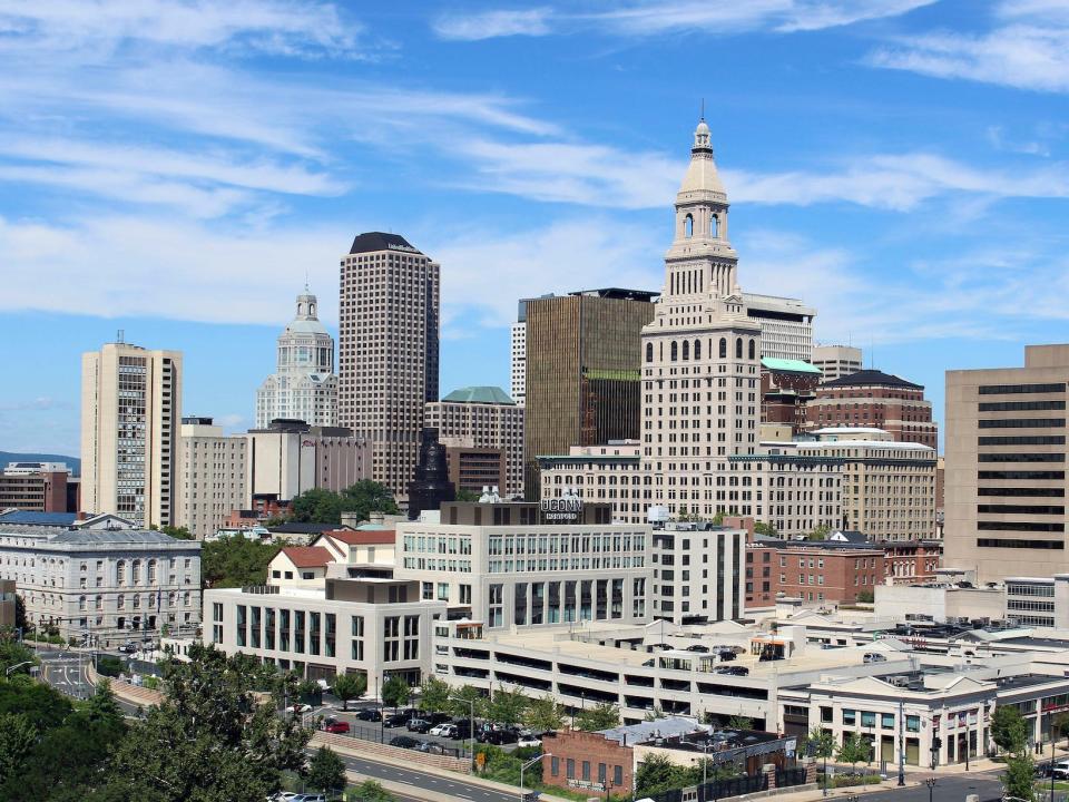 The skyline of downtown Hartford, Connecticut.