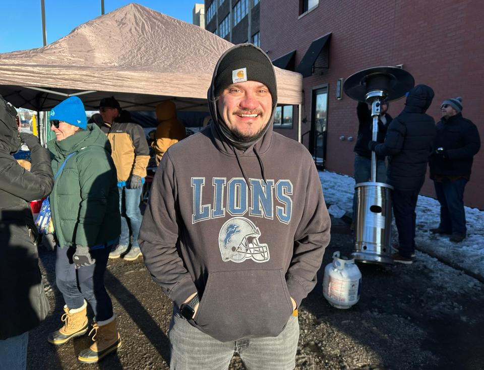 Scott Millington gathered his friends for a tailgate on Madison Street ahead of the Detroit Lions playoff game against the L.A. Rams. Millington has photographed tailgates of every home game this year and plans to launch a book of photographs showcasing Detroit’s tailgate culture ahead of the 2024 NFL draft.