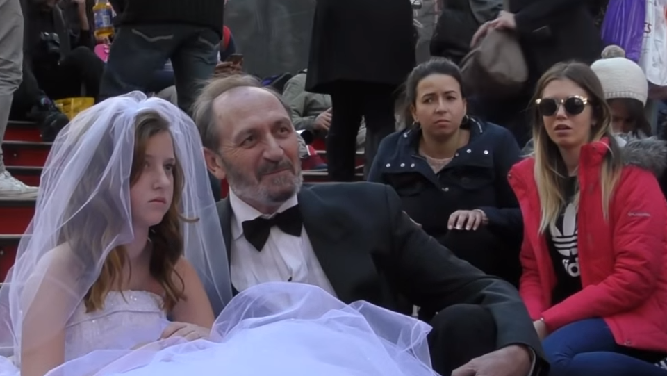 65-year-old man "marries" 12-year-old girl in Times Square social experiment: YouTube/Coby Persin