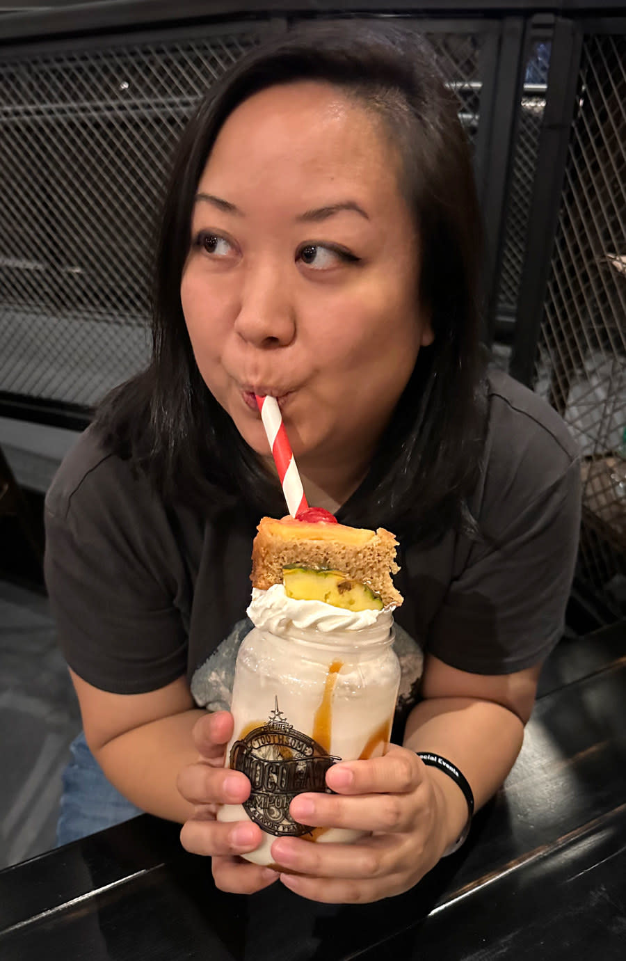 Drinking the Pineapple Upside Down shake