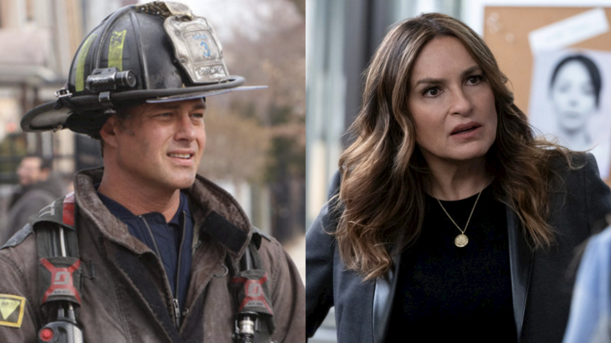  Taylor Kinney in Chicago Fire Season 12 and Mariska Hargitay in Law & Order: SVU Season 25. 