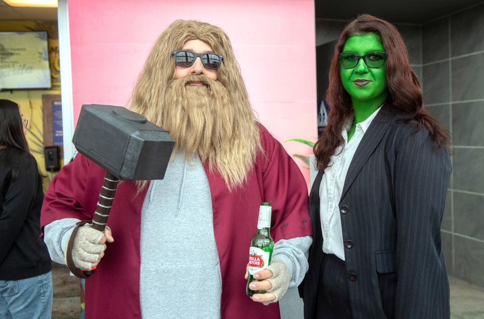 Ben Clark of Sacramento, left, dressed as Endgame Thor and his sister Kaycee Clark dressed as She-Hulk at StocktonCon Winter at the Stockton Arena in downtown Stockton on Saturday, Feb. 25, 2023. This is the fifth year for Stockton's winter celebration of pop culture. StocktonCon Summer will return to the arena for its 11th year on July 8-9, 2023.