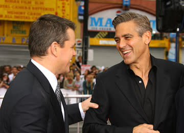 Matt Damon and George Clooney at the Los Angeles premiere of Warner Bros. Pictures' Ocean's Thirteen