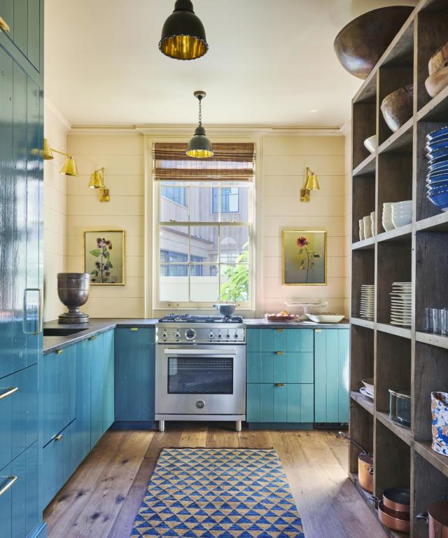 Contemporary Turquoise Kitchen Cabinetry - Luxe Interiors + Design