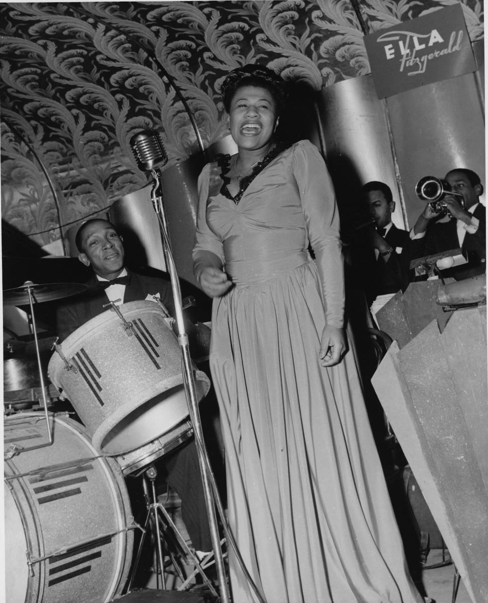 Ella Fitzgerald performs onstage at the Savoy Ballroom in 1940 in the U.S., in a still from the new documentary "Ella Fitzgerald: Just One of Those Things."
