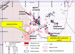 Drill holes and trenching on EL5891 with historical mines