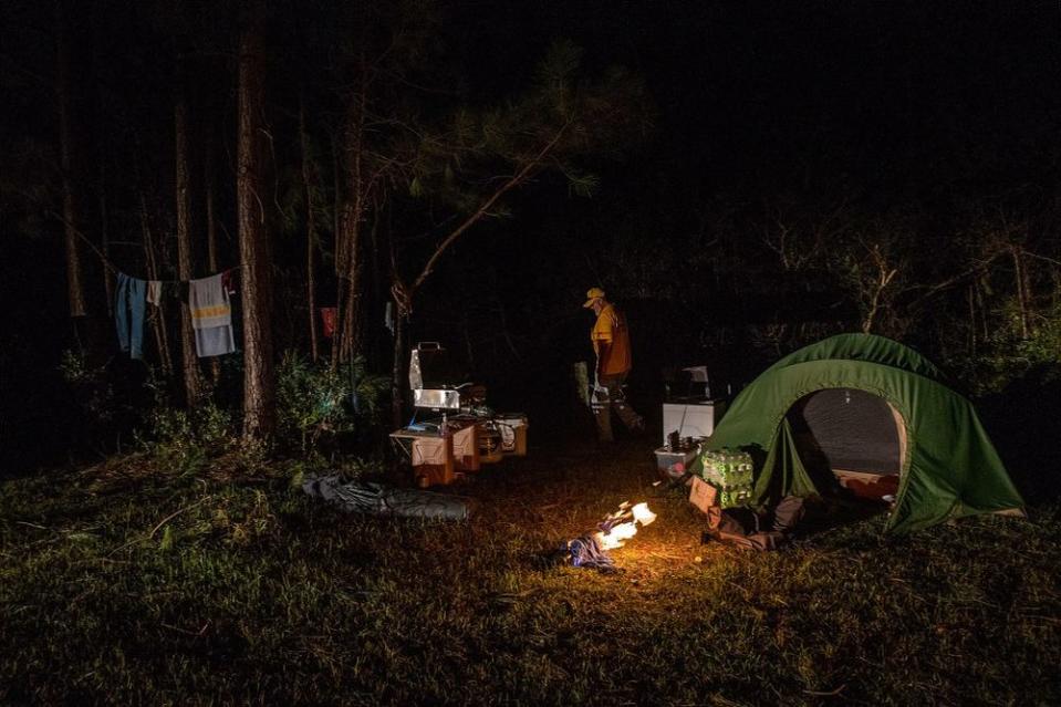 One volunteer got creative with his makeshift cooking station during Hurricane Florence efforts.