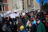 <p>Thousands of people fill the streets at the “Not My President’s Day” rally at Central Park West in New York City on Feb. 20, 2017. (Gordon Donovan/Yahoo News) </p>