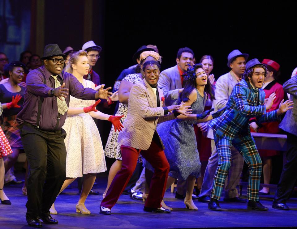 Beaver Falls High School students perform a scene from “Guys and Dolls” during the 2019 Henry Mancini Musical Theatre Awards.