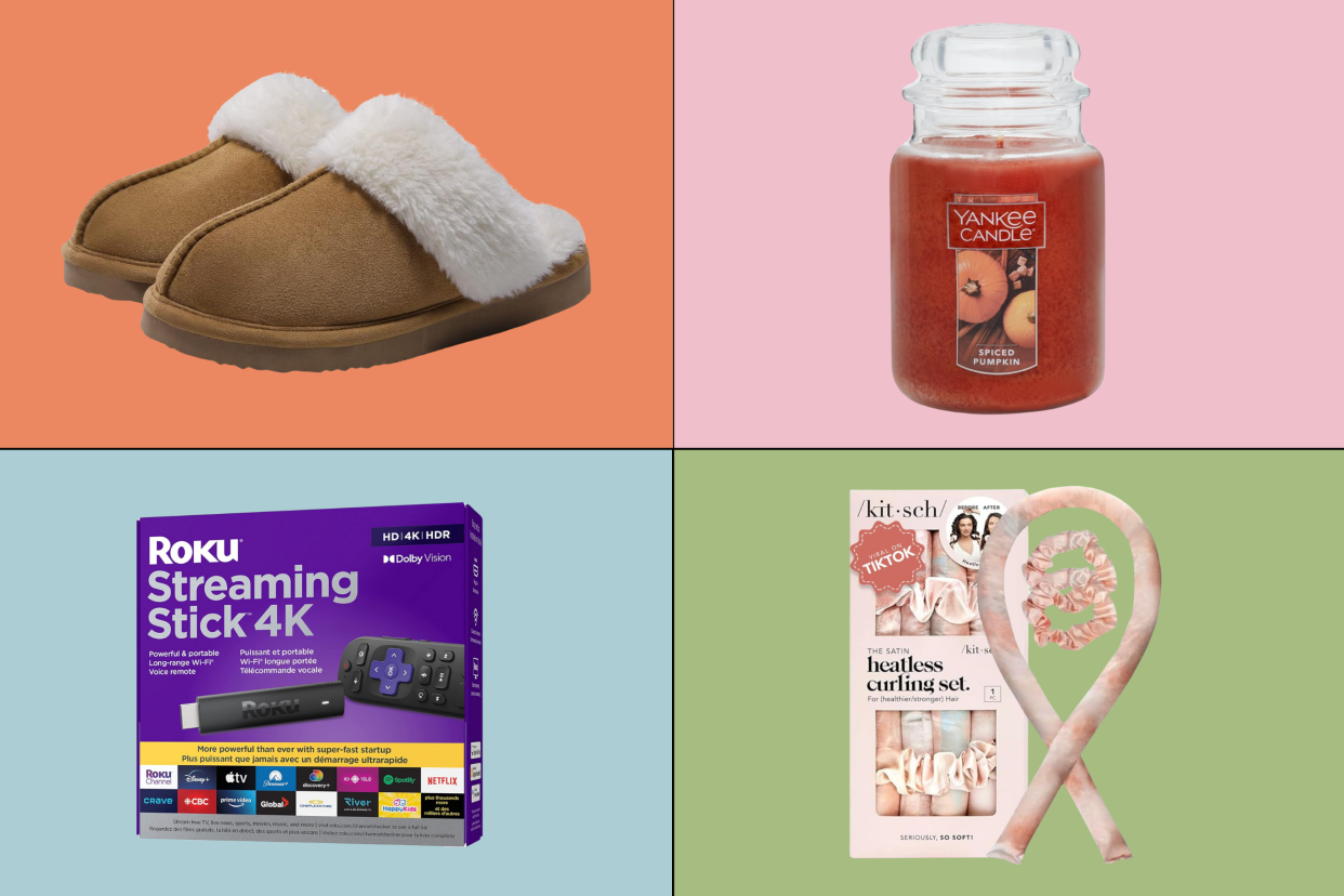 ugg slippers, pumpkin spice yankee candle, heatless curling set, roku streaming stick, Best stocking stuffers to buy on sale from Amazon Canada's extended Fall Prime Day sale (Photos via Amazon).