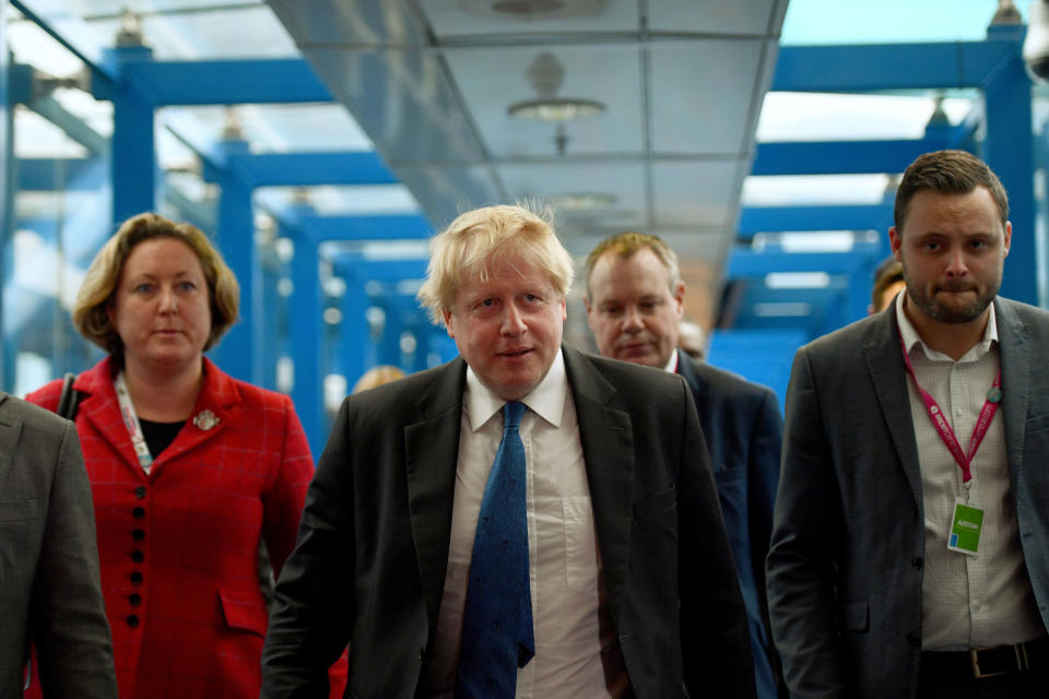 Boris Johnson arrives ahead of his speech at a fringe event at the Conservative Party annual conference at the International Convention Centre, Birmingham.