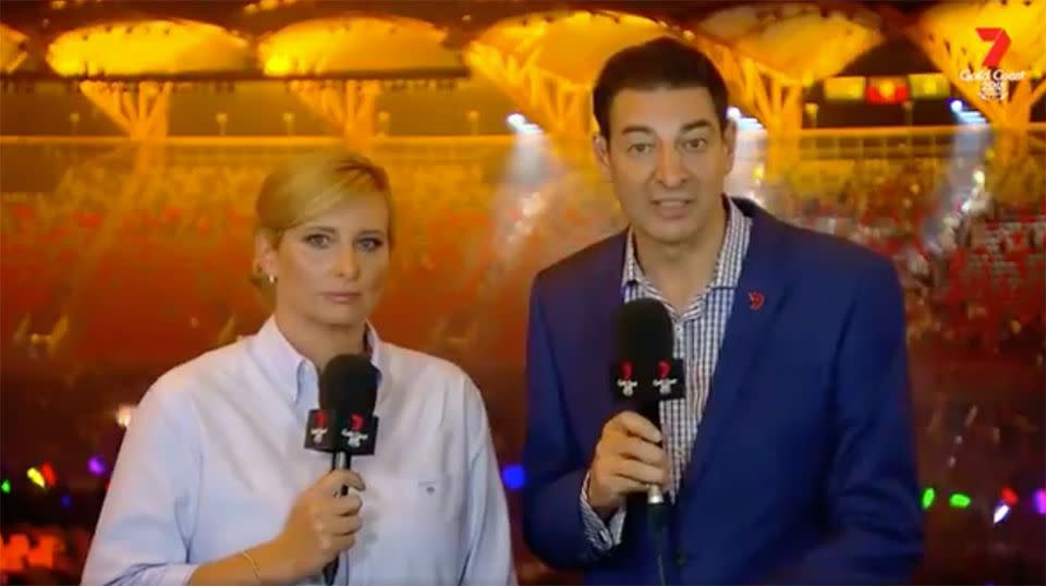 Channel 7 hosts Jo Griggs and Basil Zempilas couldn't hide their disappointment. Source: Channel7